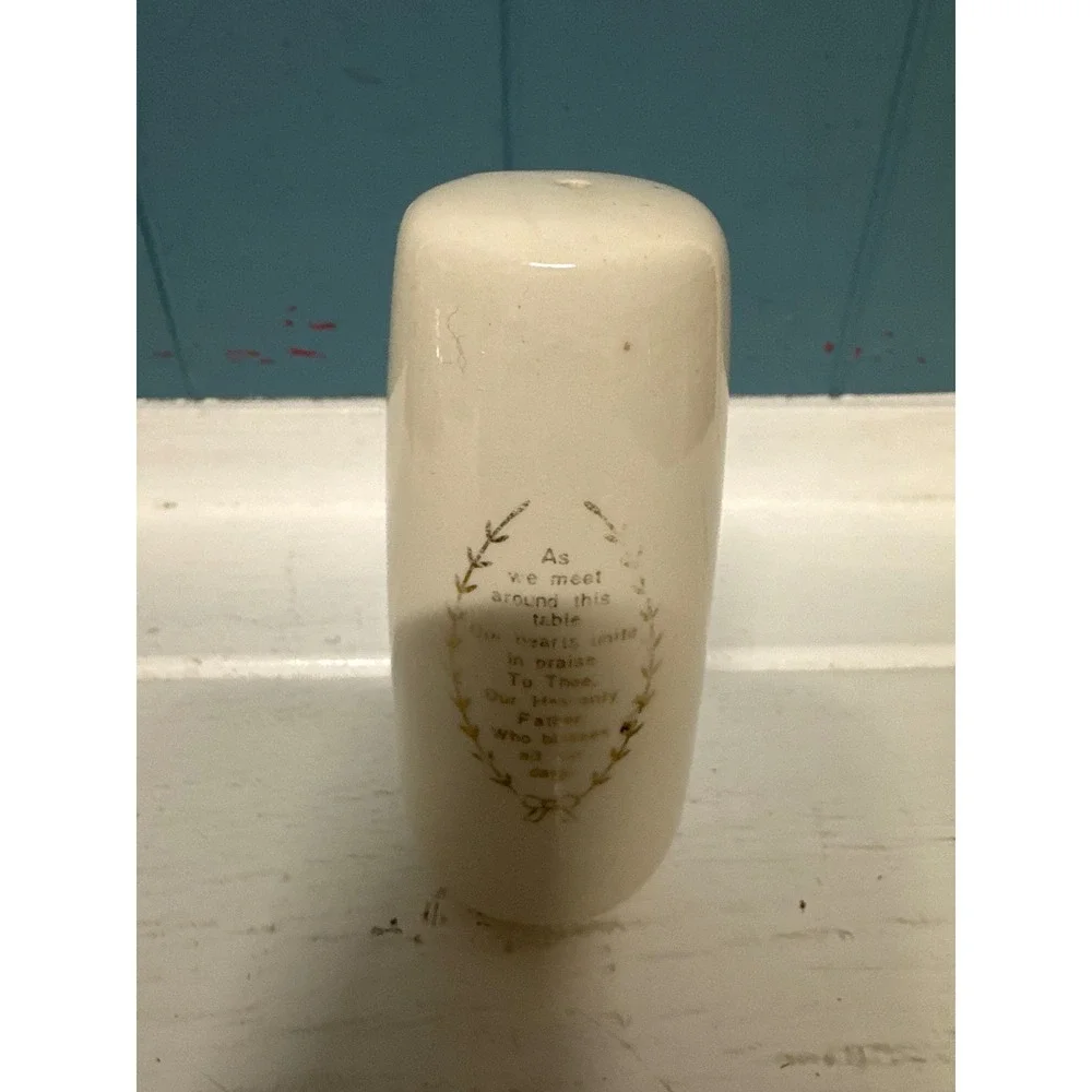 Vintage‎ Ceramic Rose Salt Shaker Cream Floral Embossed Prayer Verse